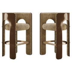 Set of 2 Mid-Century Robusta Bar Stool in Lacquered Arched Frame by Mavo Atelier