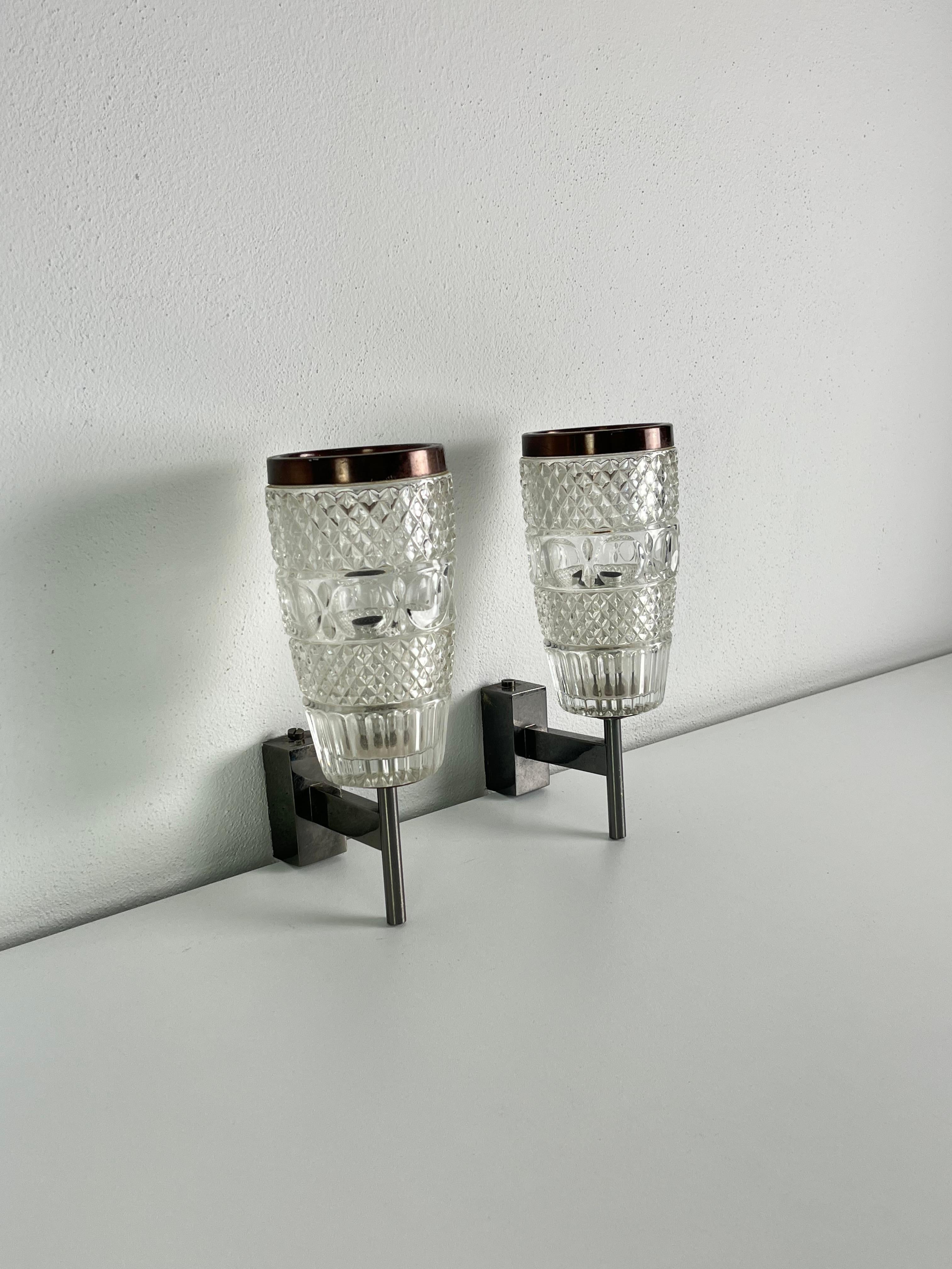 Set of 2 Mid-century Rostrato Glass Wall Lamps, 1950s In condizioni buone in vendita a Palermo, IT