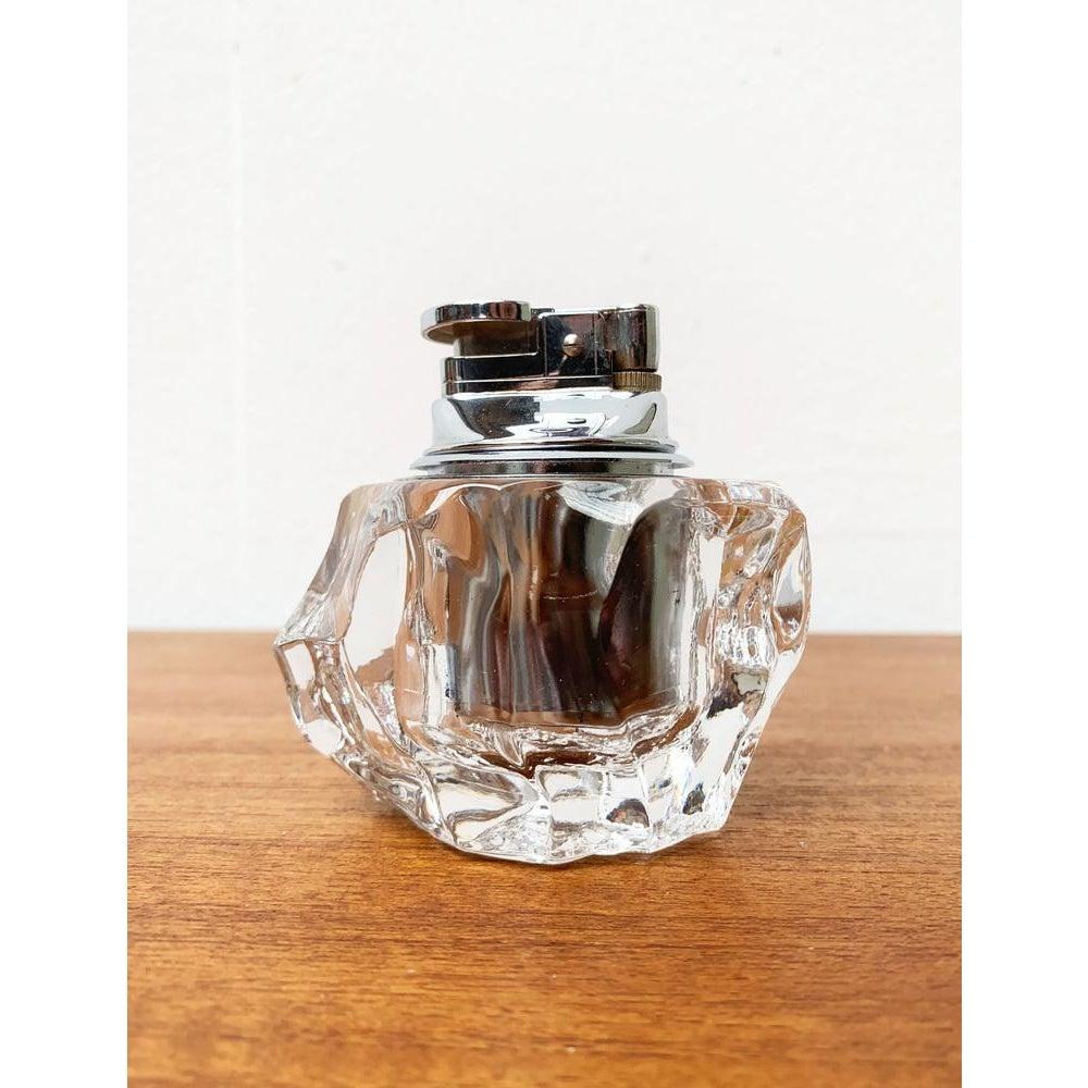 Set of 2 Mid-Century Scandinavian Heavy Ice Glass Table Lighter & Ashtray, 1960s For Sale 6