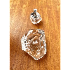 Set of 2 Mid-Century Scandinavian Heavy Ice Glass Table Lighter & Ashtray, 1960s