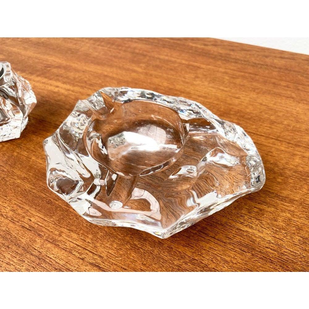 Mid-Century Modern Set of 2 Mid-Century Scandinavian Heavy Ice Glass Table Lighter & Ashtray, 1960s For Sale