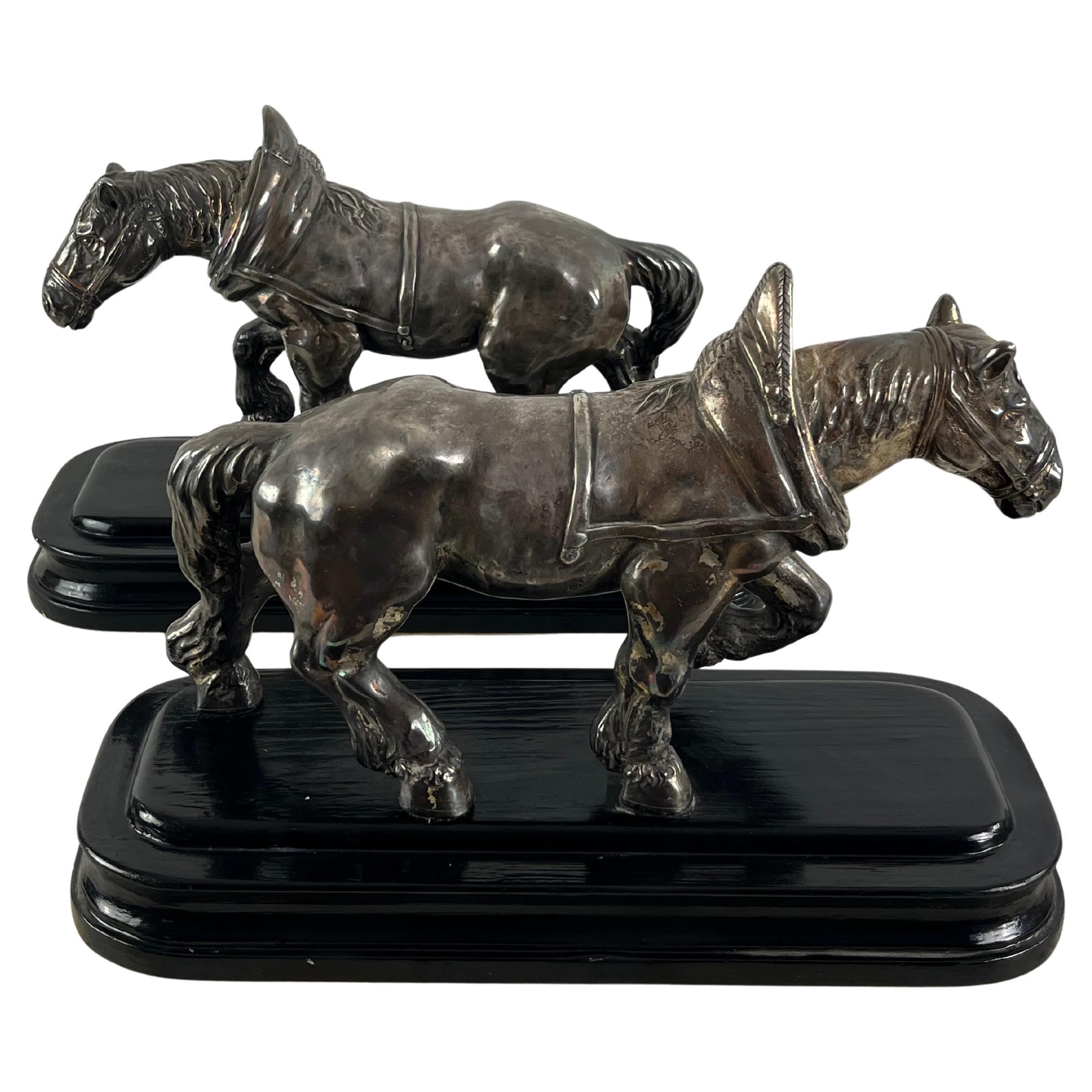 Set of 2 Mid-Century Silvered Bronze Horses, Attributed to Jean Joire, 1930s