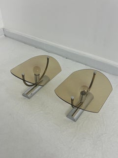 Set of 2 Mid-century Smoked Glass Wall Lamps, 1960s