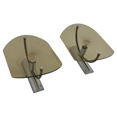 Set of 2 Mid-century Smoked Glass Wall Lamps, 1960s
