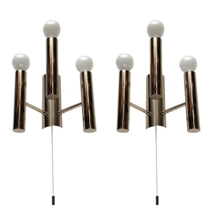 Set of 2 Mid-Century Space Age Chrome Wall Lamps, 1960s