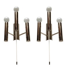 Set of 2 Mid-Century Space Age Chrome Wall Lamps, 1960s