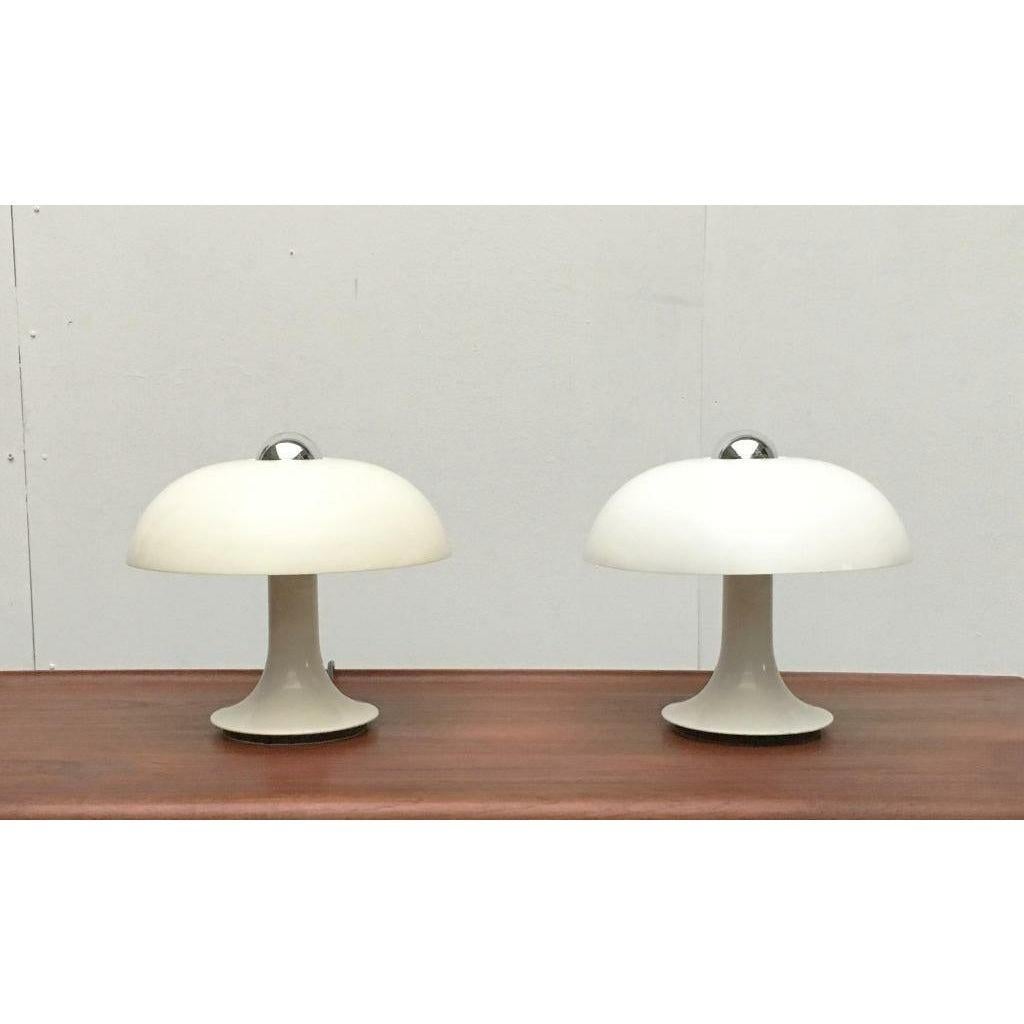 2er-Set Space Age Deutsche Pilz-Tischlampe, Kontakt-Werkstätten, Mitte des Jahrhunderts (Metall) im Angebot