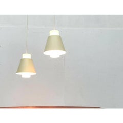 Set of 2 Mid-Century Space Age Glass and Metal Pendant Lamps