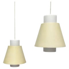 Set of 2 Mid-Century Space Age Glass and Metal Pendant Lamps