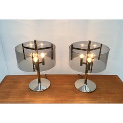 Set of 2 Vintage Space Age Table Lamps, 1970s Metal and Acrylic