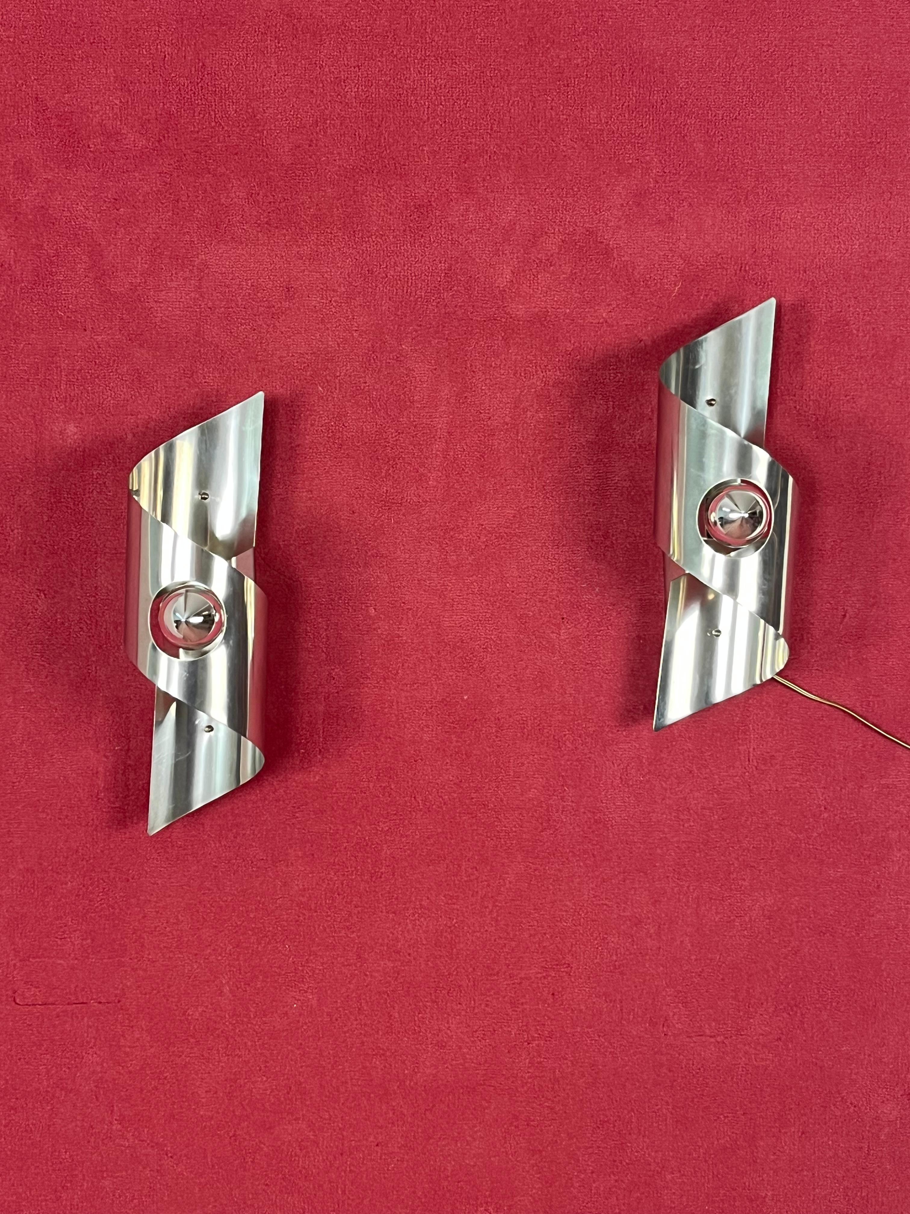 Mid-20th Century Set of 2 Mid-century Steel Wall Lamps, 1960s For Sale
