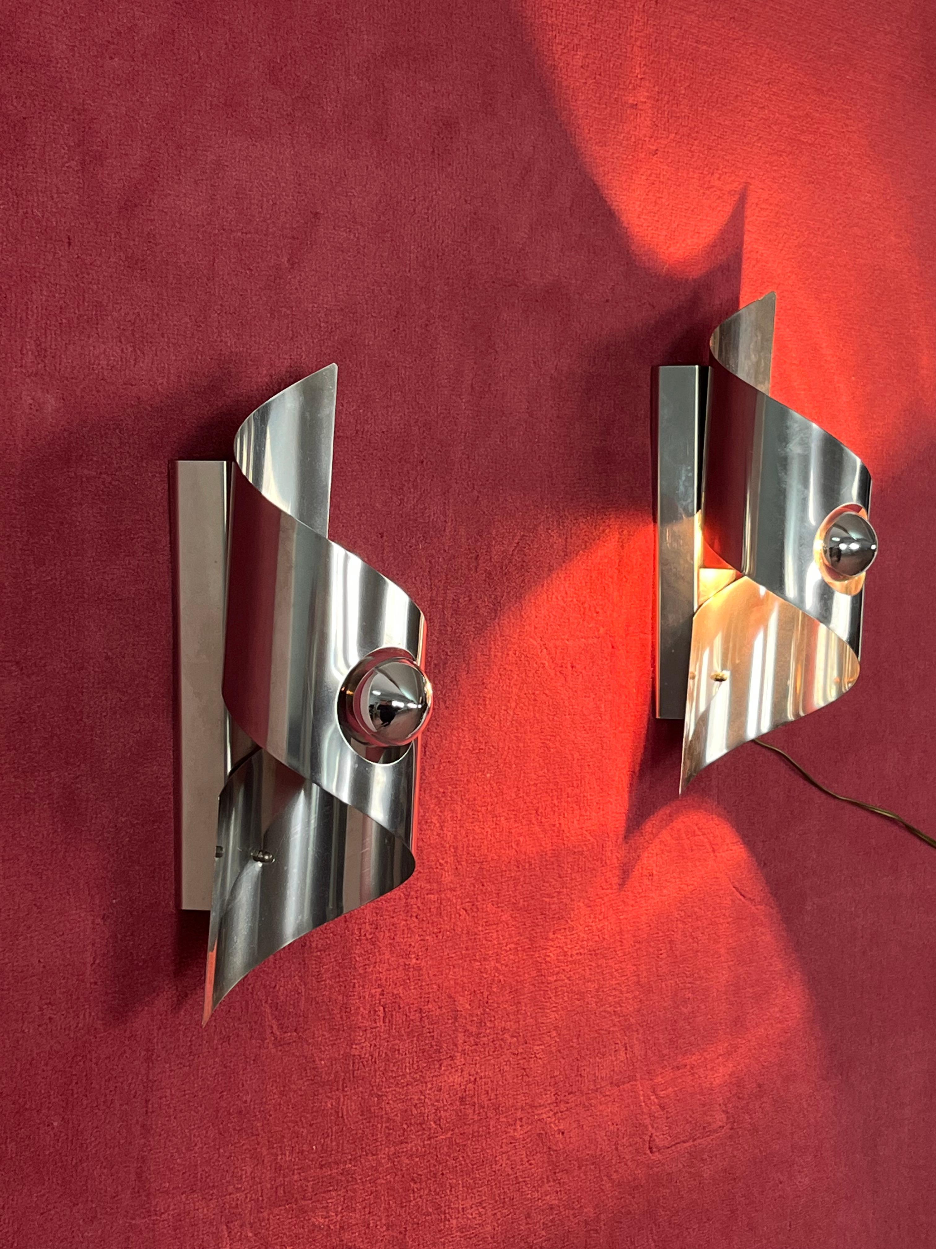 Set of 2 Mid-century Steel Wall Lamps, 1960s For Sale 3