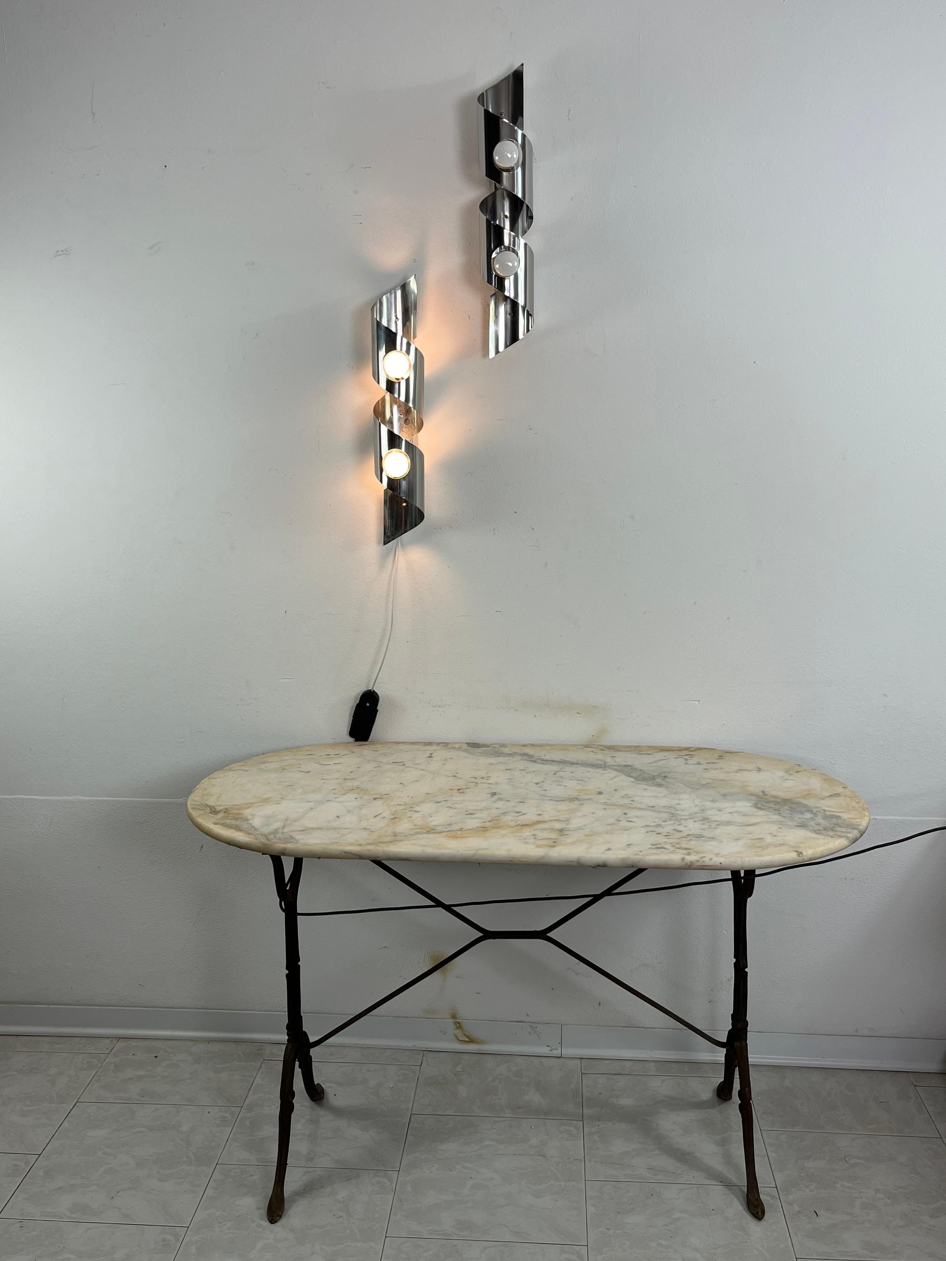 Set di 2 lampade da parete in acciaio di metà secolo attribuite a Oma Illuminazione, anni '60 in vendita 2