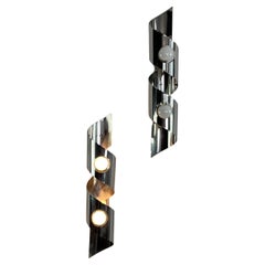 Set of 2 Mid-Century Steel Wall Lamps Attributed To Oma Illuminazione, 1960s