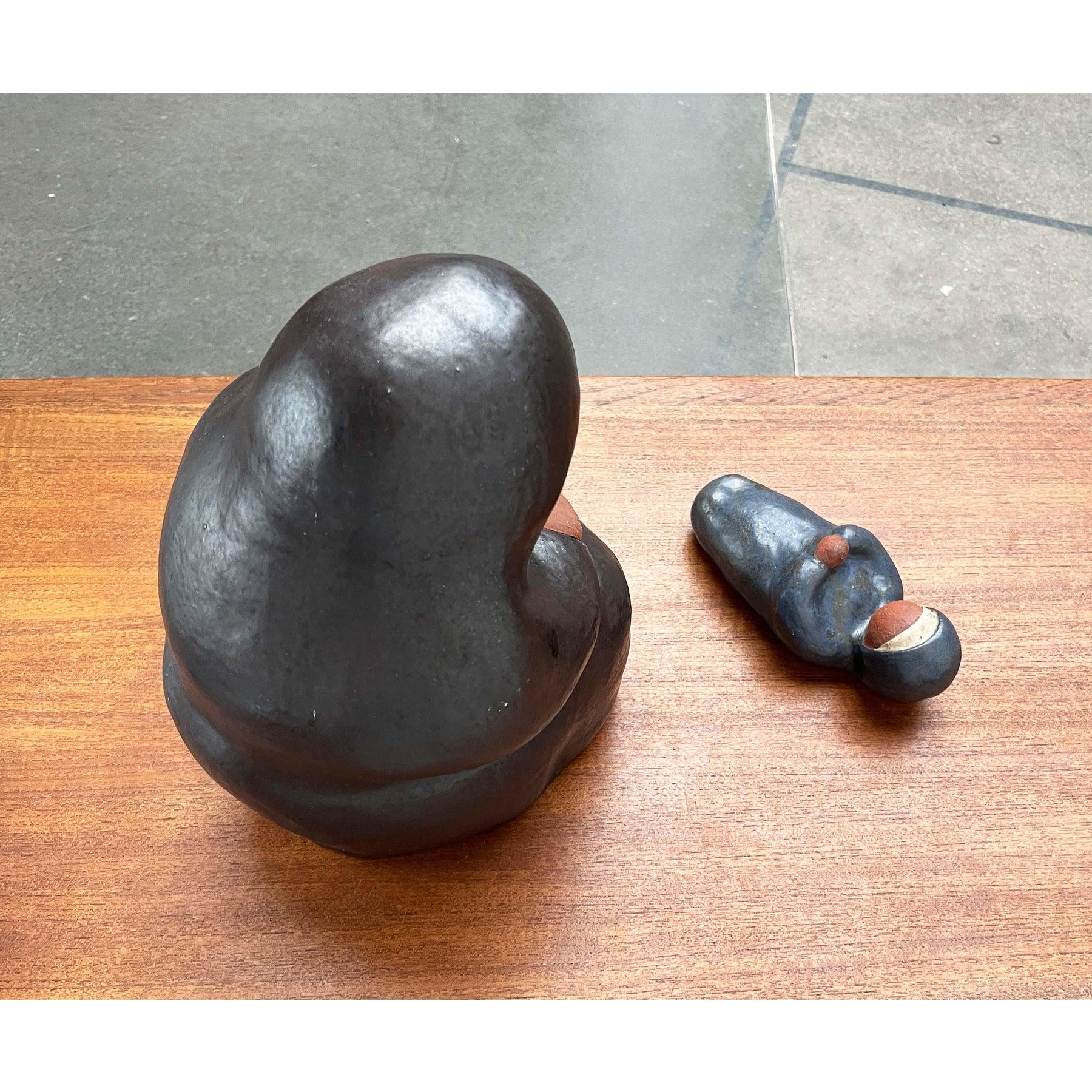 Ceramic Set of 2 Mid-Century Studio Pottery Virgin Mary and Baby Jesus Sculptures, 1960s For Sale