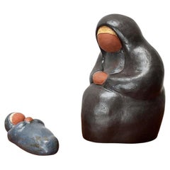 Set of 2 Mid-Century Studio Pottery Virgin Mary and Baby Jesus Sculptures, 1960s