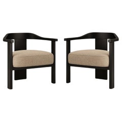Set of 2 Mid-Century Style Armchairs with Black Oak Frame