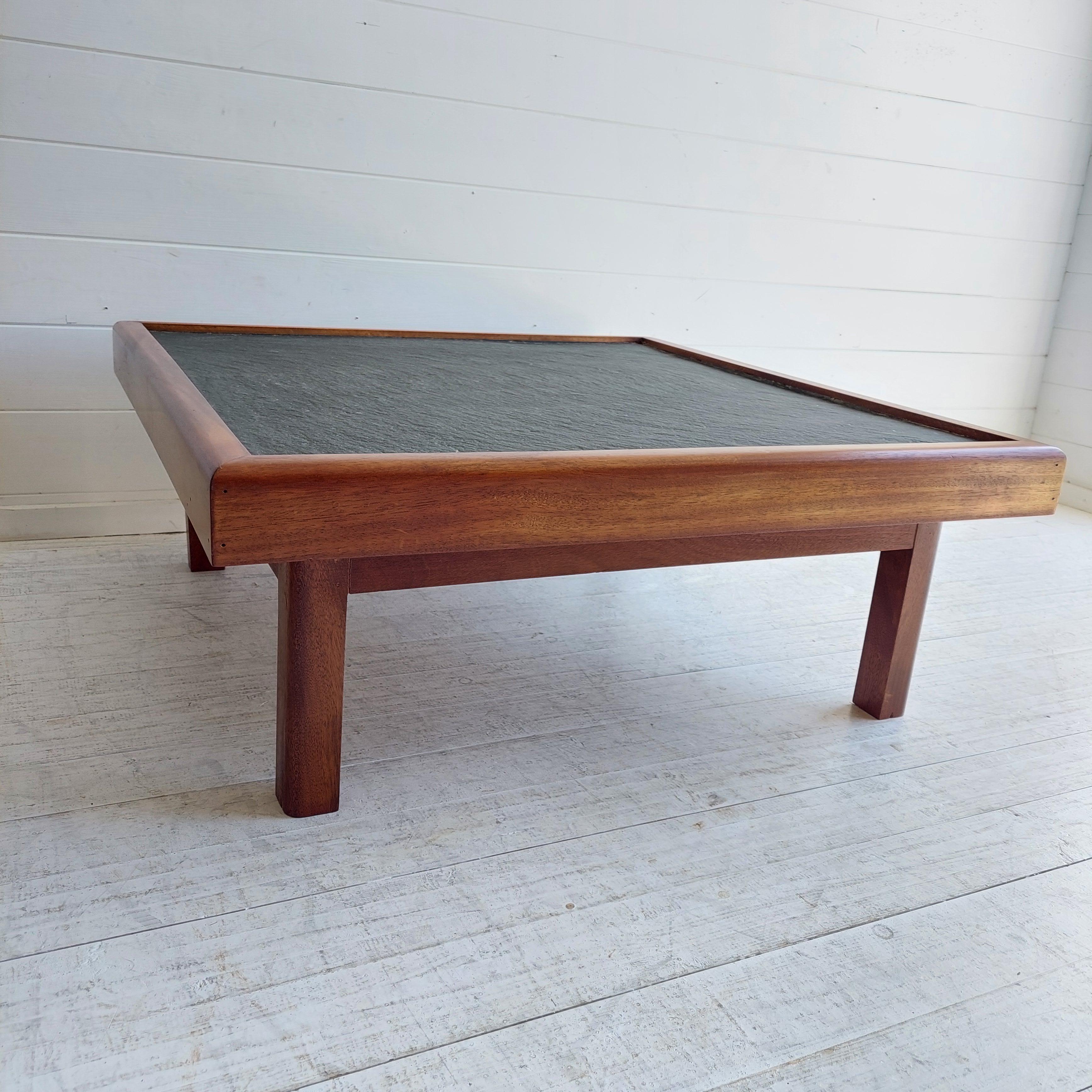 Set of 2 Mid Century Teak And Slate Coffee End Tables,  Maison Regain Style, 70s 8