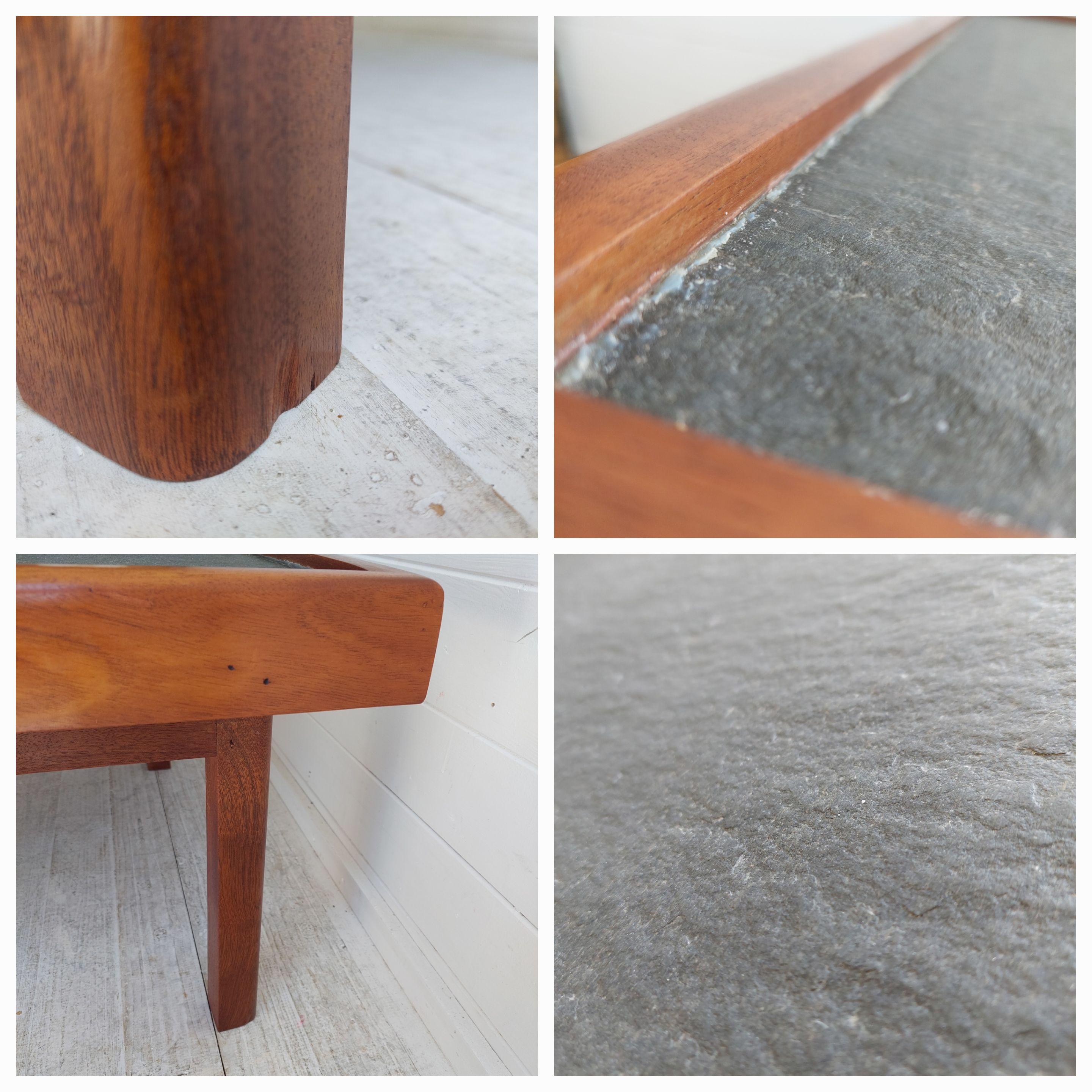 Set of 2 Mid Century Teak And Slate Coffee End Tables,  Maison Regain Style, 70s 12