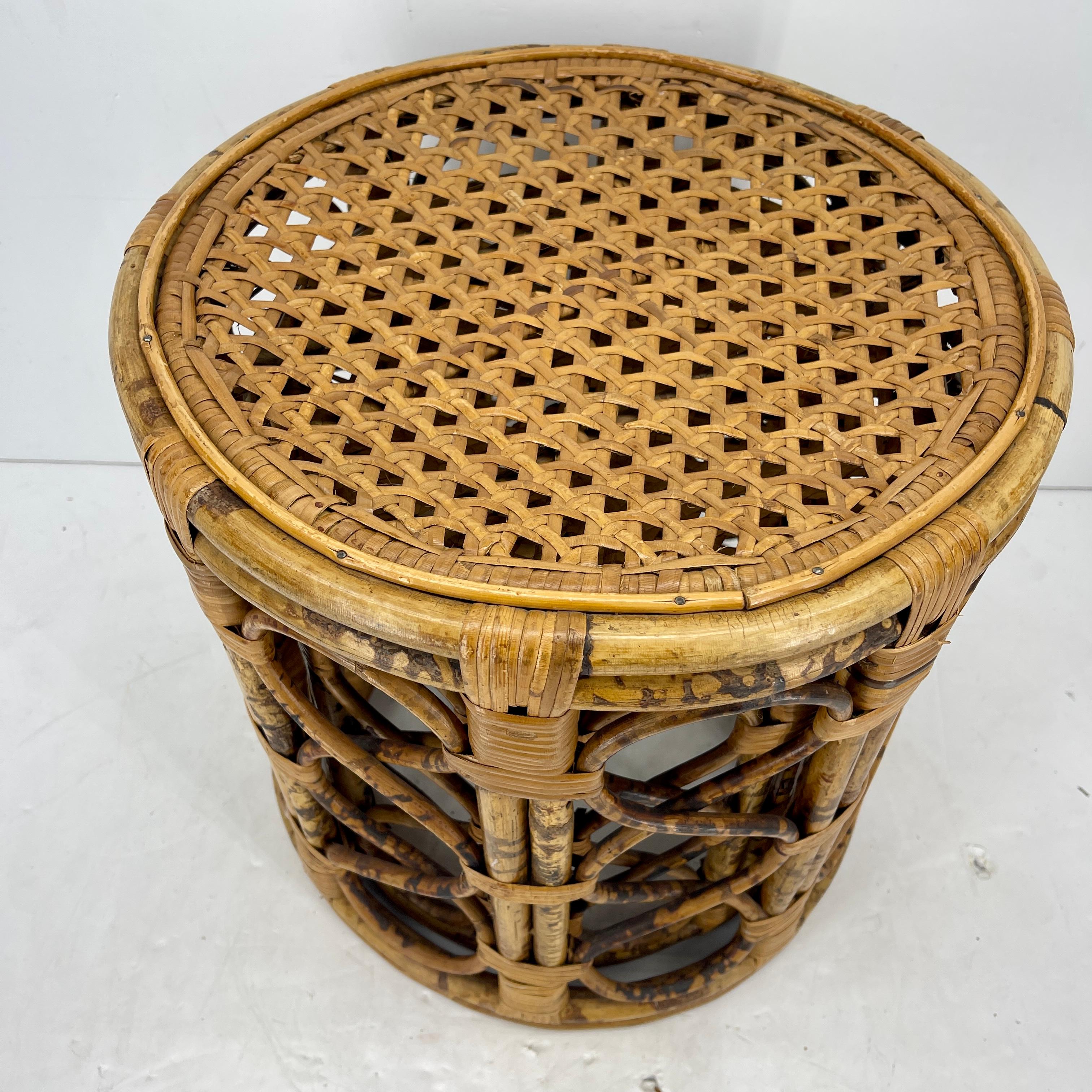 Hand-Crafted Set of 2 Mid-Century Tortoise Bamboo Rattan Nesting Tables