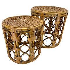 Set of 2 Mid-Century Tortoise Bamboo Rattan Nesting Tables