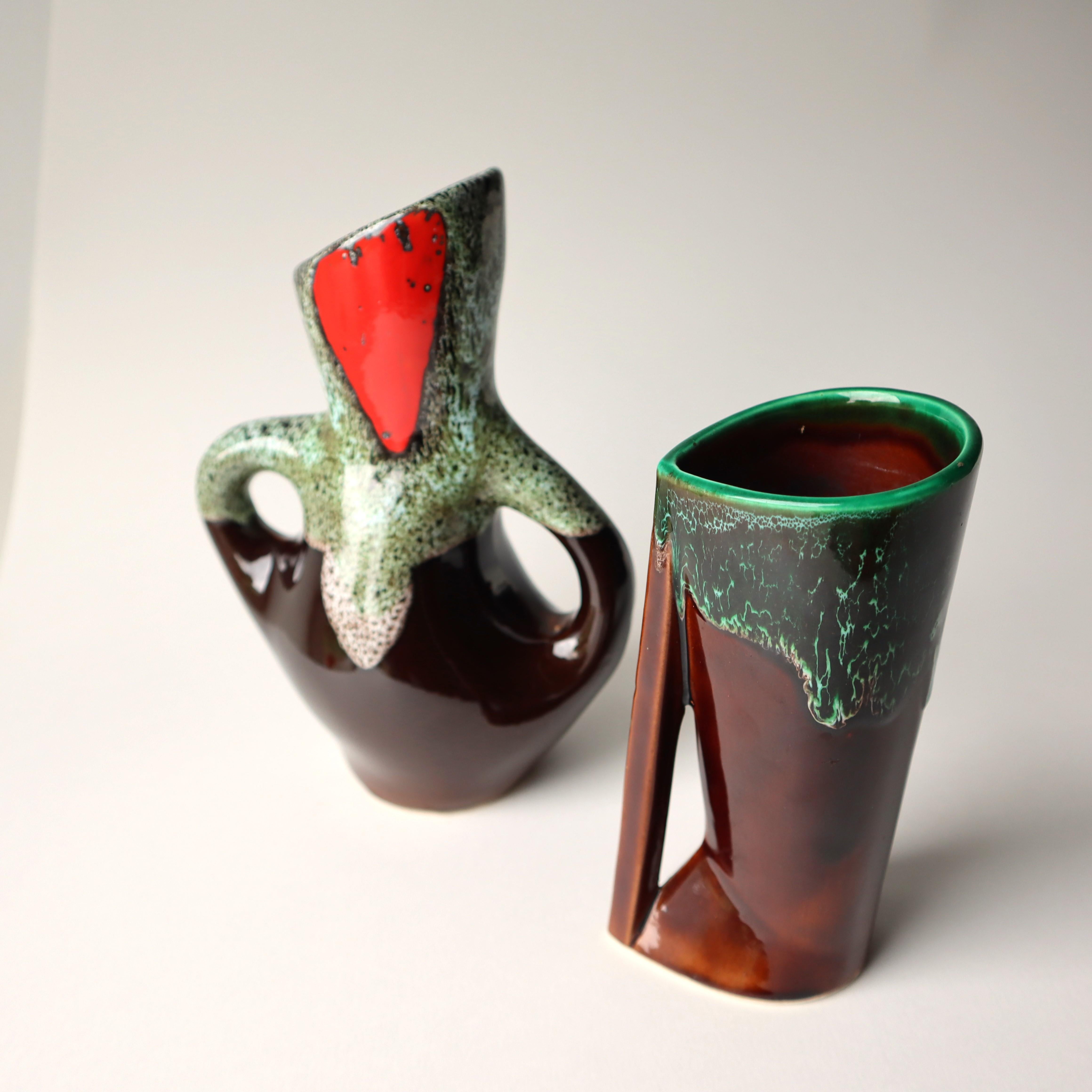 French Set of 2 Mid-Century Vallauris Vases - Fat Lava Style