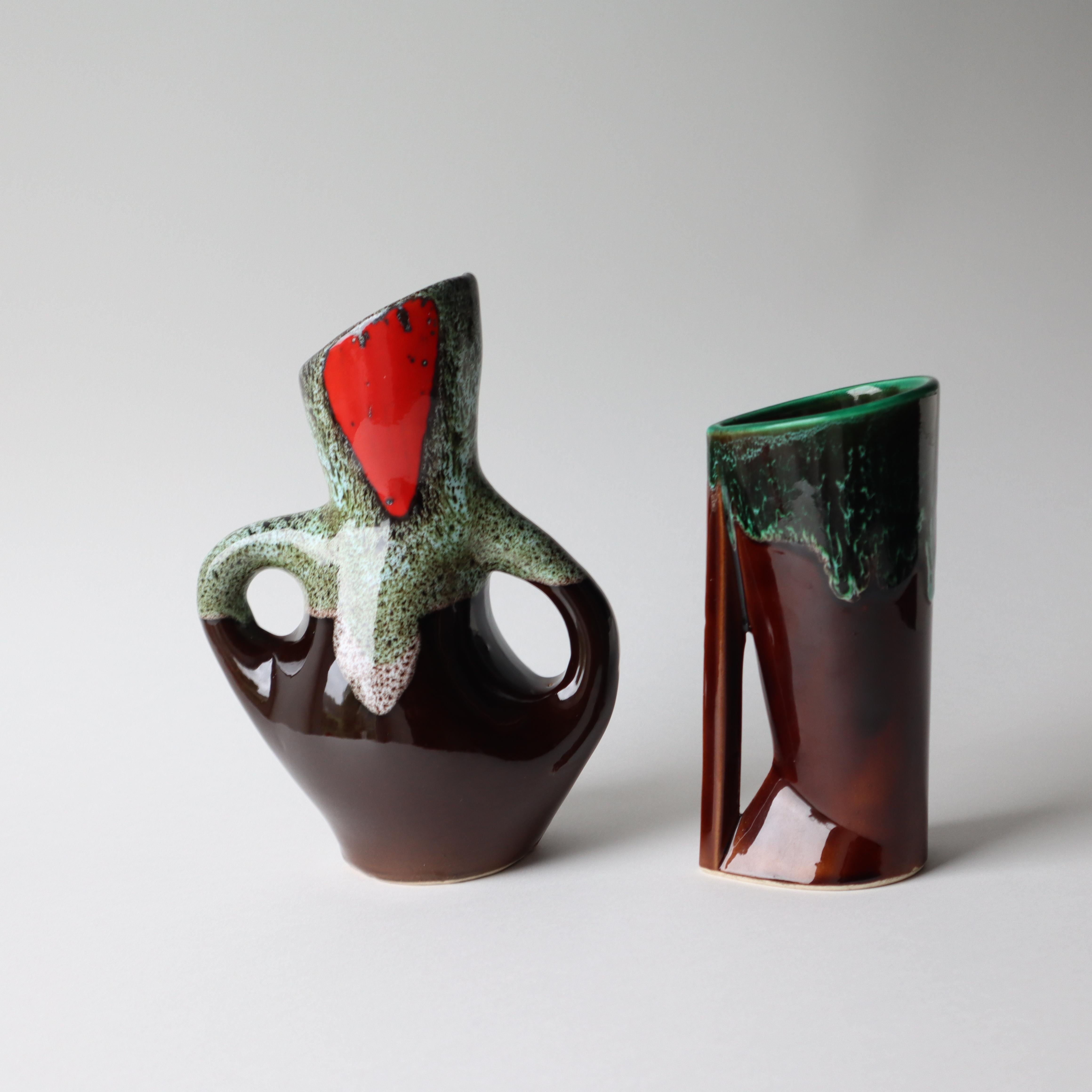 Ceramic Set of 2 Mid-Century Vallauris Vases - Fat Lava Style