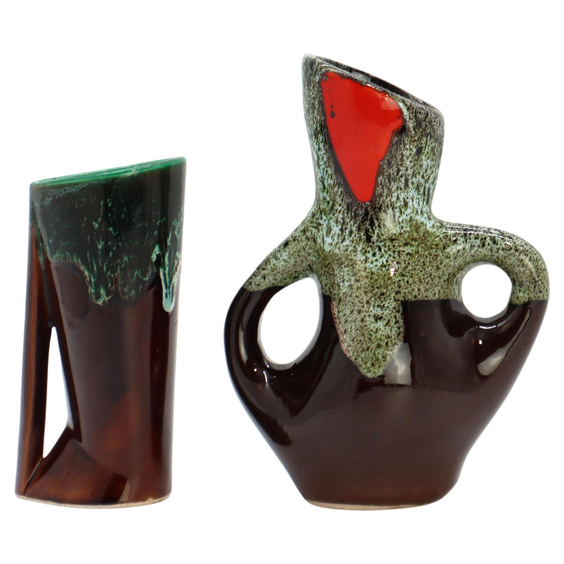 Set of 2 Mid-Century Vallauris Vases - Fat Lava Style