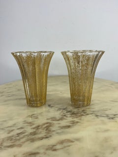 Set Of 2 Mid-Century Vases In gold Leaf Murano Glass 1960s