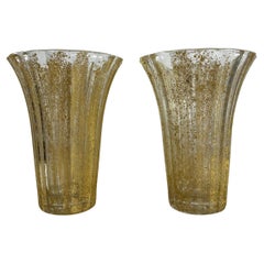 Satz von 2 Vasen aus der Mitte des Jahrhunderts aus blattvergoldetem Murano-Glas 1960er Jahre