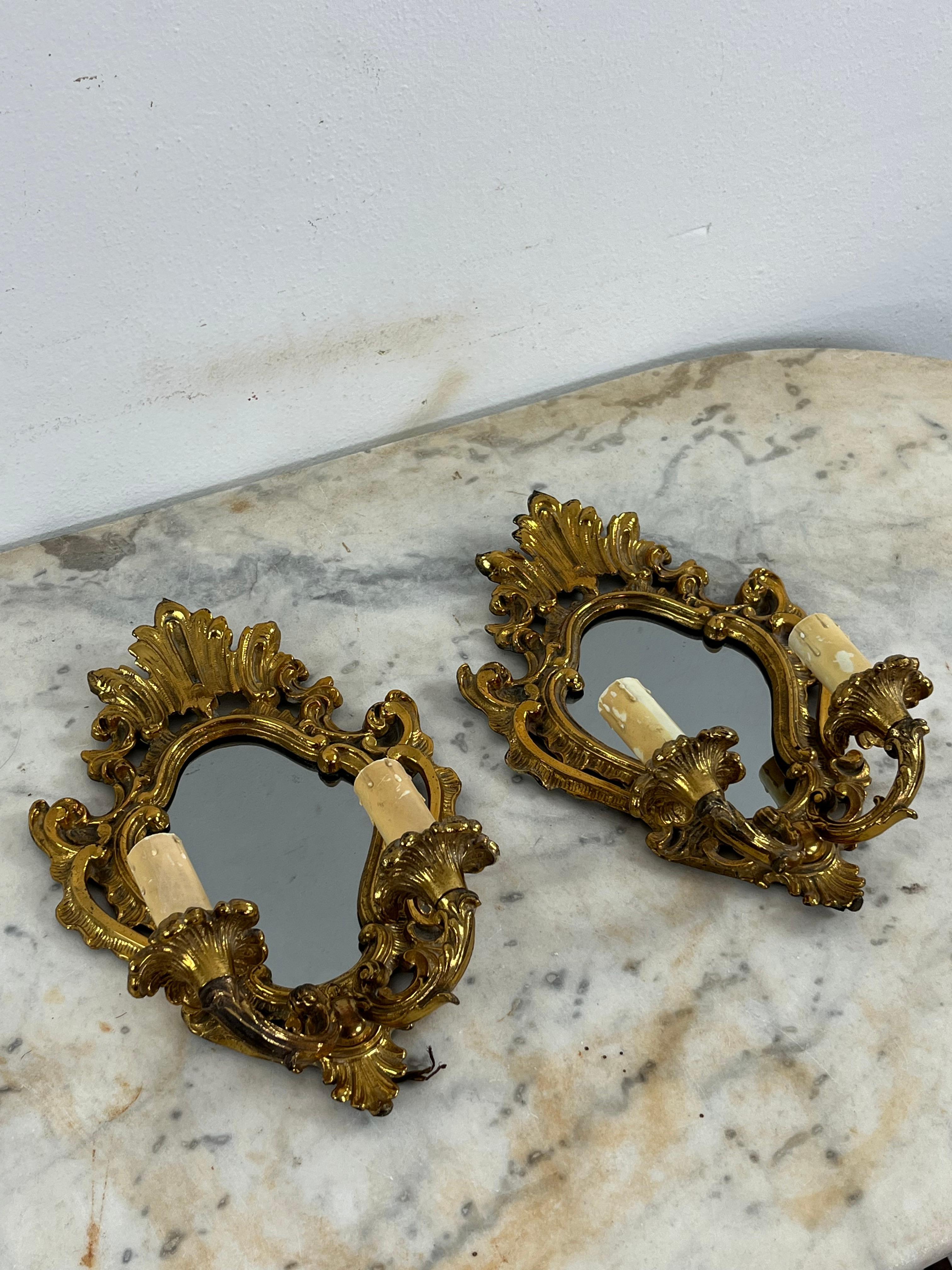 Milieu du XXe siècle Ensemble de 2 lampes murales du milieu du siècle avec miroir, années 1960 en vente