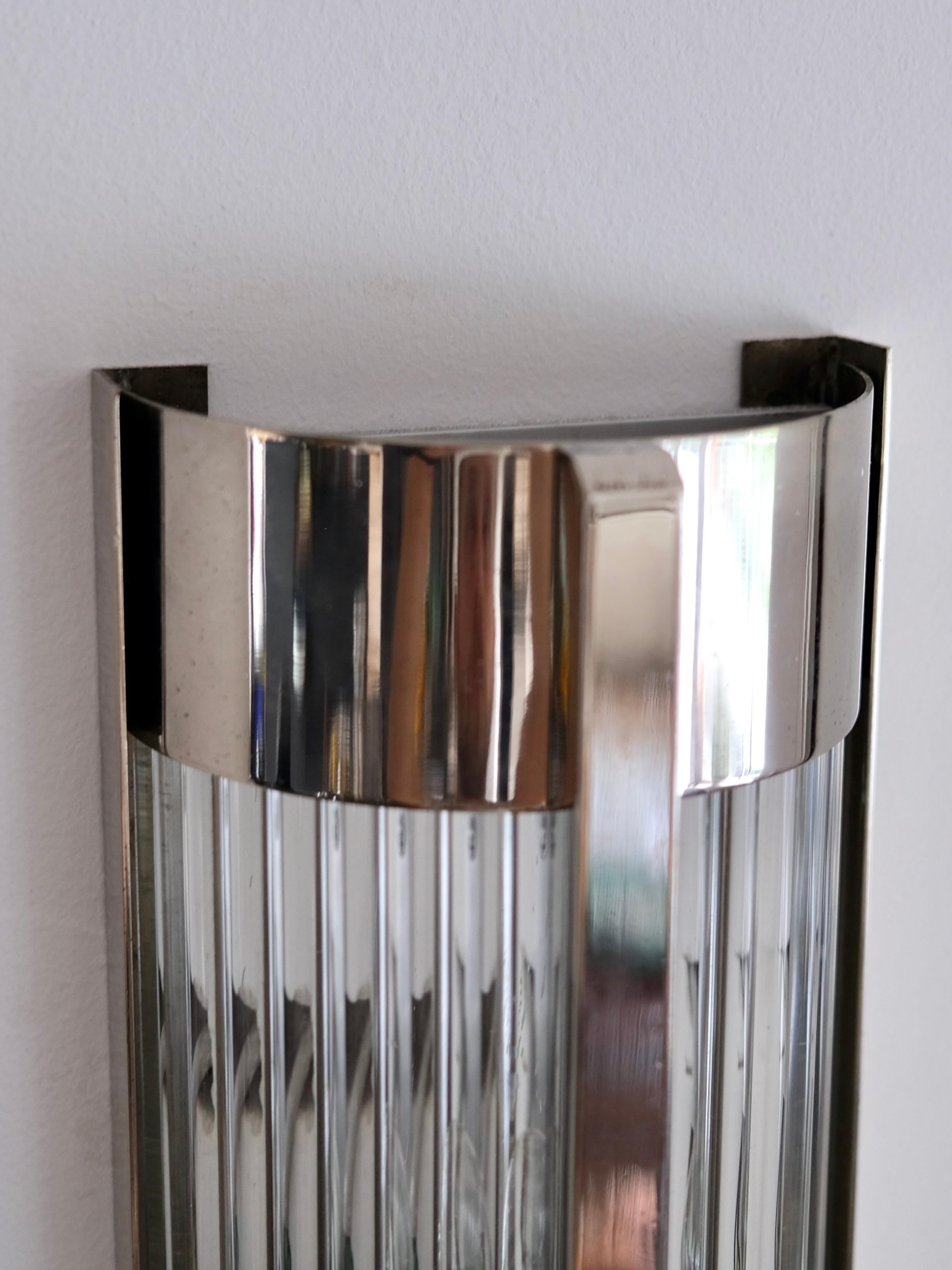 Polychromed Set of 2 Mid-Century Wall Sconces in Chrome with Glass Rods, France 1960s For Sale