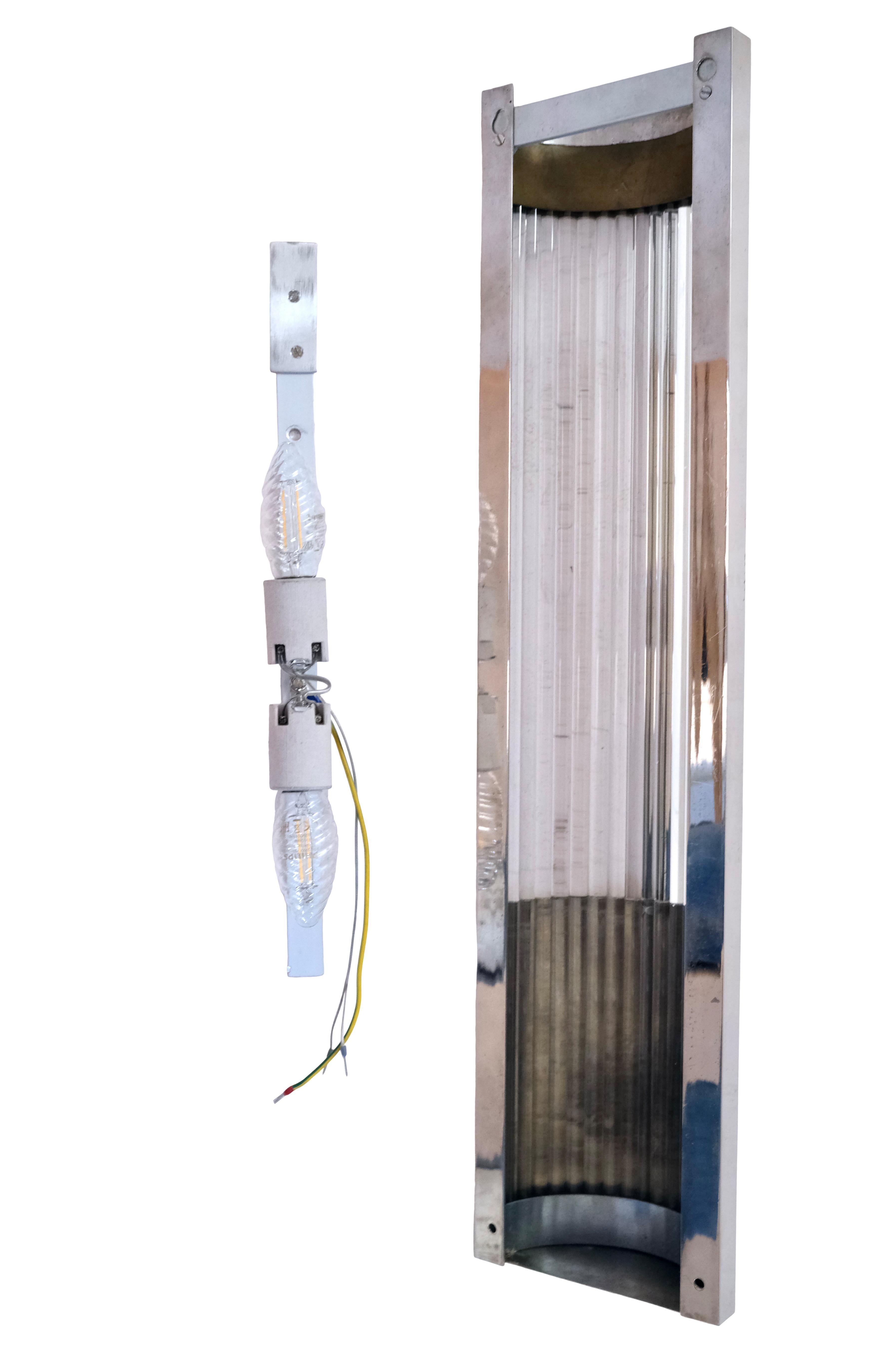 Mid-20th Century Set of 2 Mid-Century Wall Sconces in Chrome with Glass Rods, France 1960s For Sale