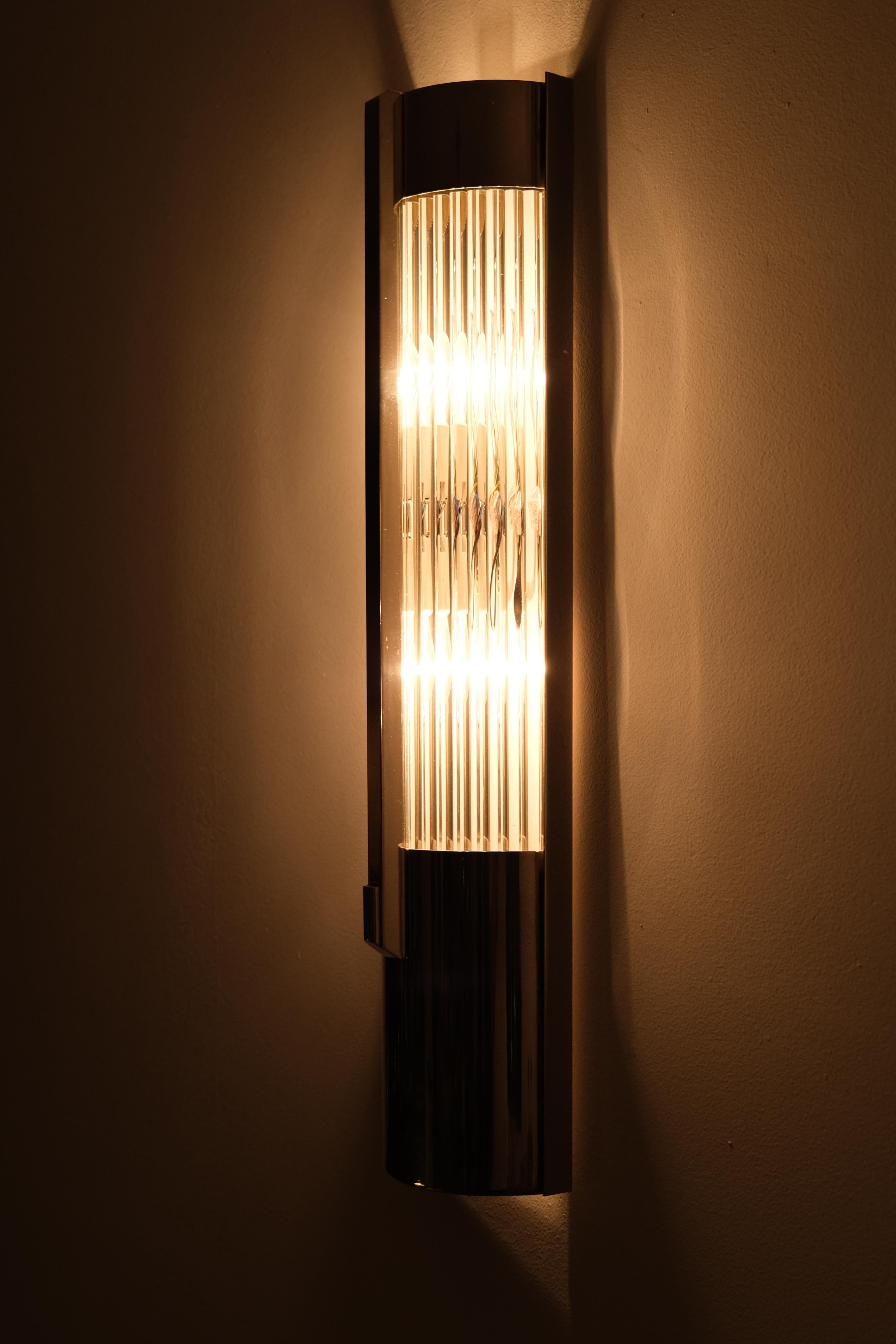 Set of 2 Mid-Century Wall Sconces in Chrome with Glass Rods, France 1960s For Sale 1