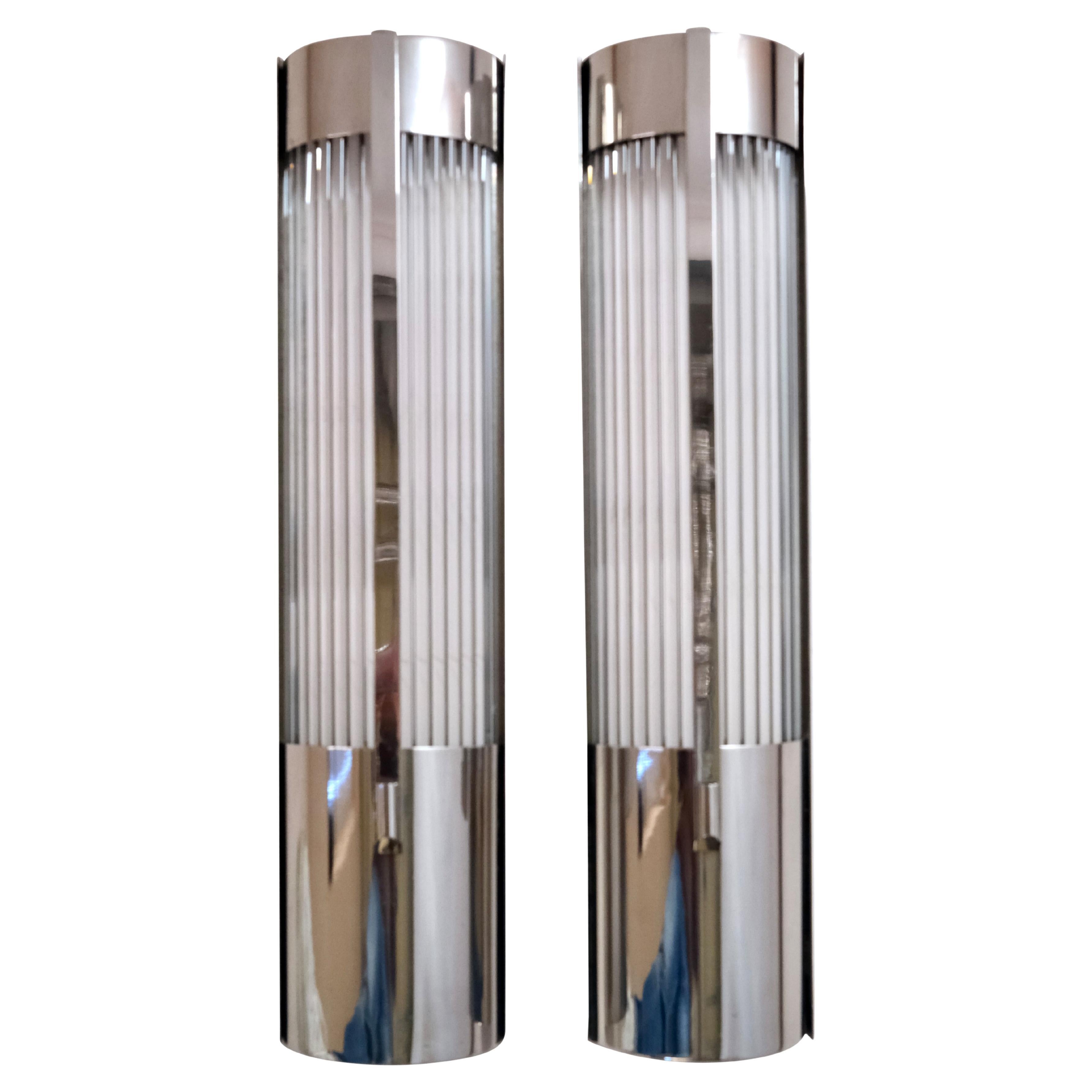 Set of 2 Mid-Century Wall Sconces in Chrome with Glass Rods, France 1960s For Sale