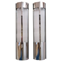 Juego de 2 apliques de pared de mediados de siglo en cromo con varillas de cristal, Francia Años 60