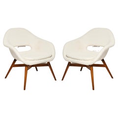 Set of 2 Mid Century White Boucle Shell Chairs, M Navratil, Czechoslovakia, 1960