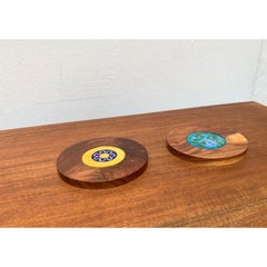 Set of 2 Mid-Century Wooden and Ceramic Plates, 1960s