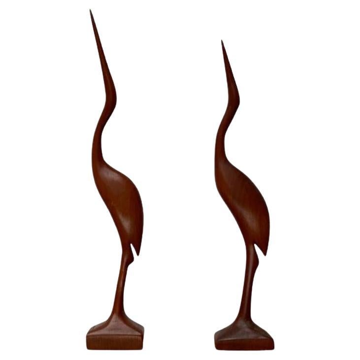 Set of 2 Mid-Century Wooden Teak Birds, 1960s