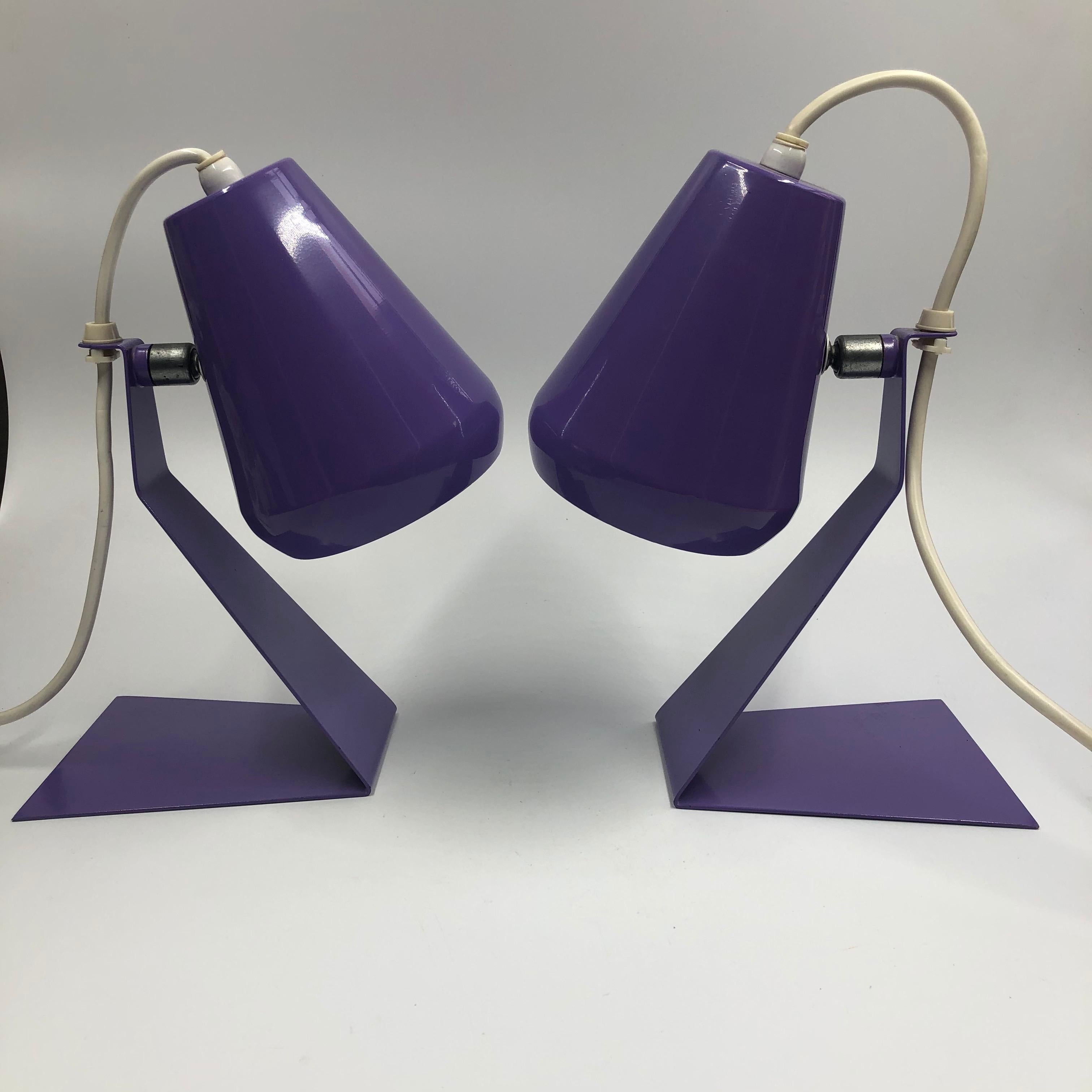 Set of 2 Midcentury Z Bedside Table Lamps, 1960s Adjustable Lamp Shade 4