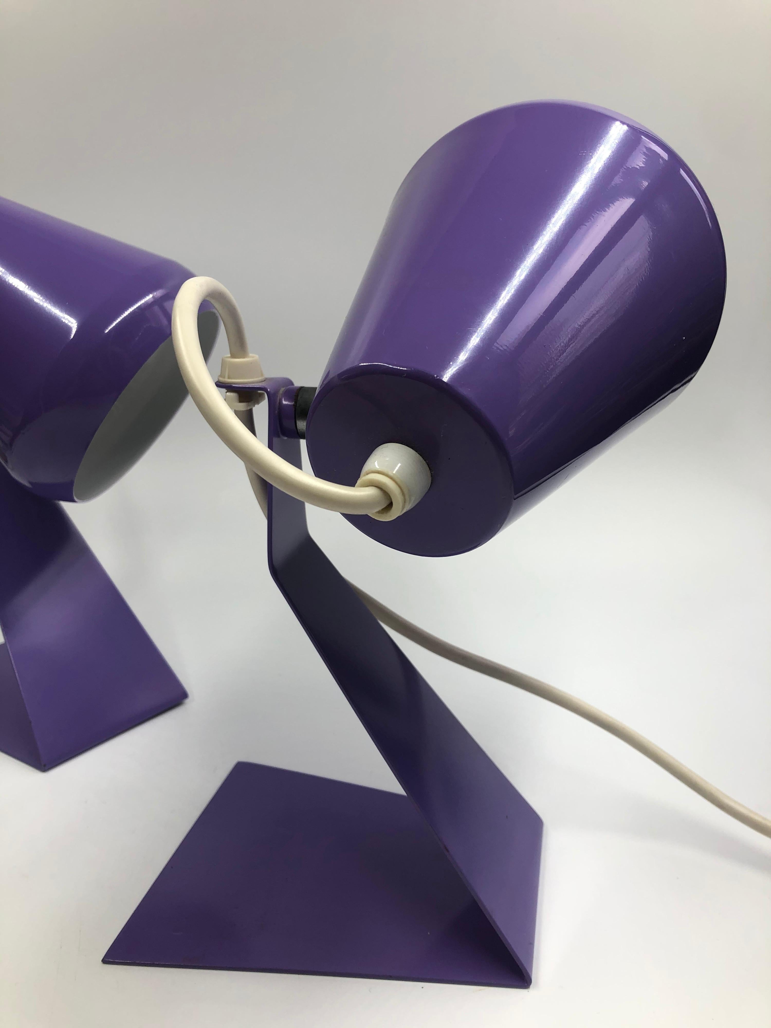 Enameled Set of 2 Midcentury Z Bedside Table Lamps, 1960s Adjustable Lamp Shade