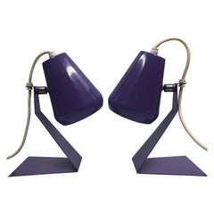 Set of 2 Midcentury Z Bedside Table Lamps, 1960s Adjustable Lamp Shade