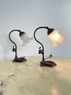 Set Of 2 Art Deco Bronze 1940s Bedside Lamps