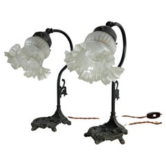 Set Of 2 Art Deco Bronze 1940s Bedside Lamps