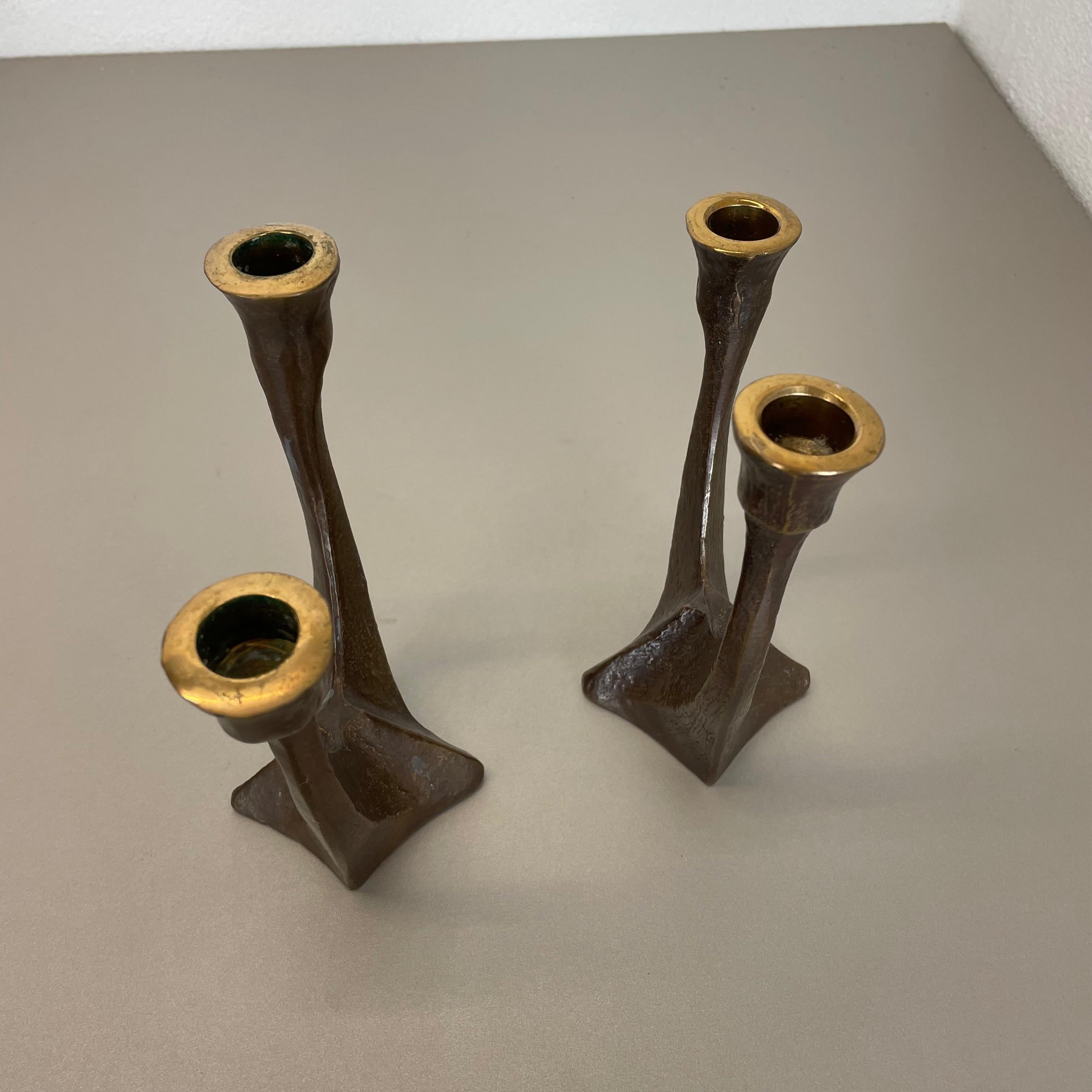 set of 2 Midcentury Brutalist Bronze Candleholder, Michael Harjes, Germany 1960s For Sale 6