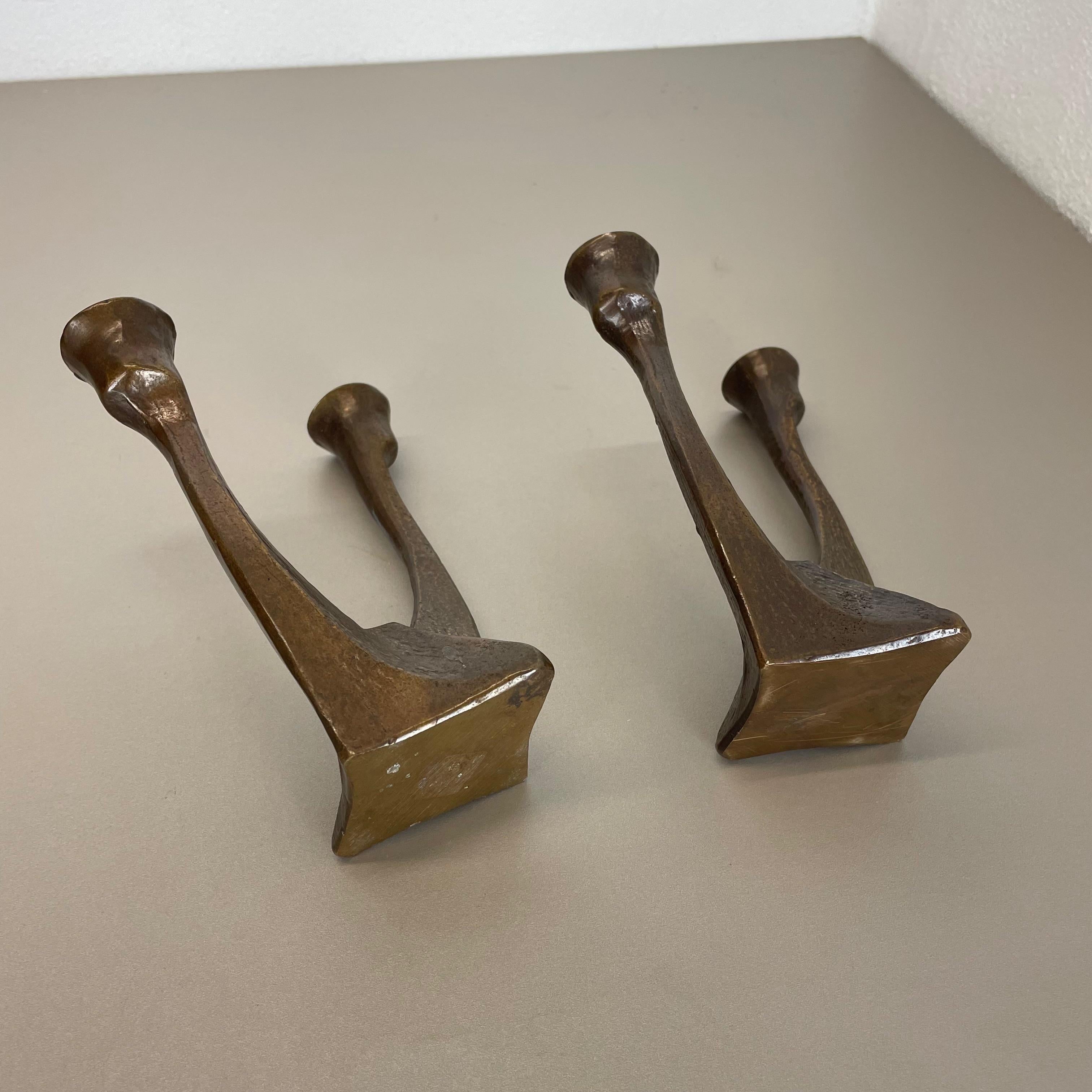 set of 2 Midcentury Brutalist Bronze Candleholder, Michael Harjes, Germany 1960s For Sale 14