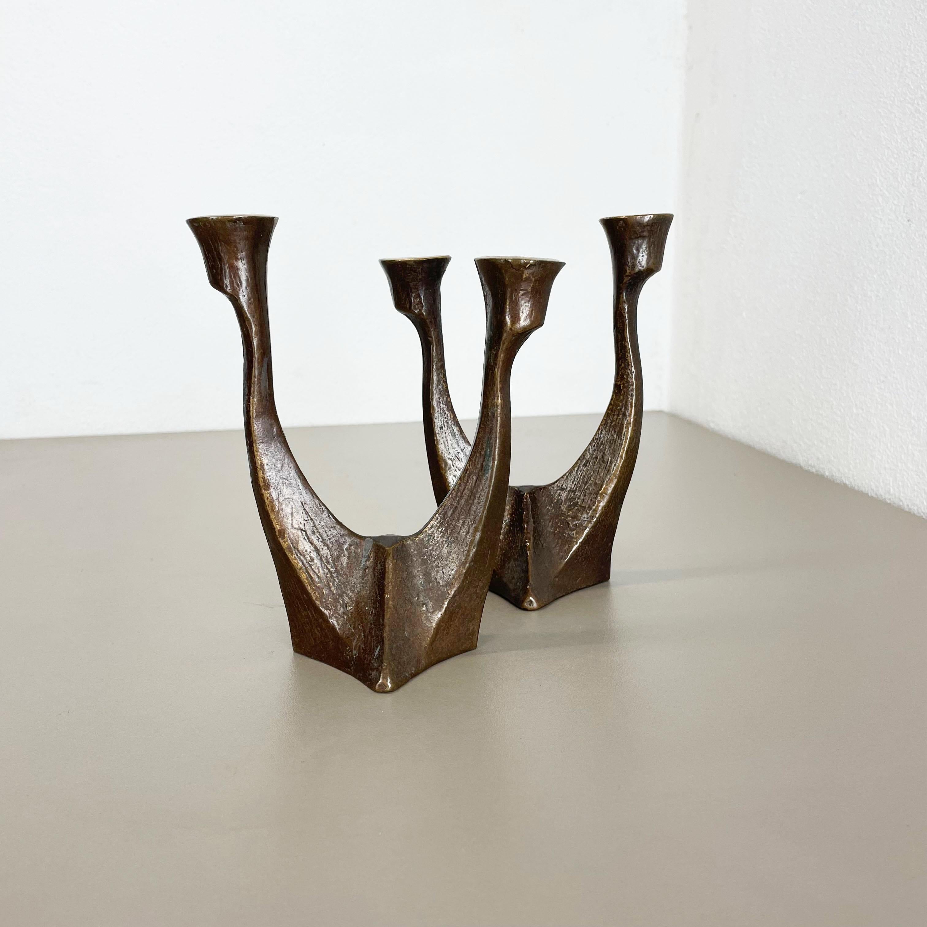 Scandinavian Modern set of 2 Midcentury Brutalist Bronze Candleholder, Michael Harjes, Germany 1960s For Sale