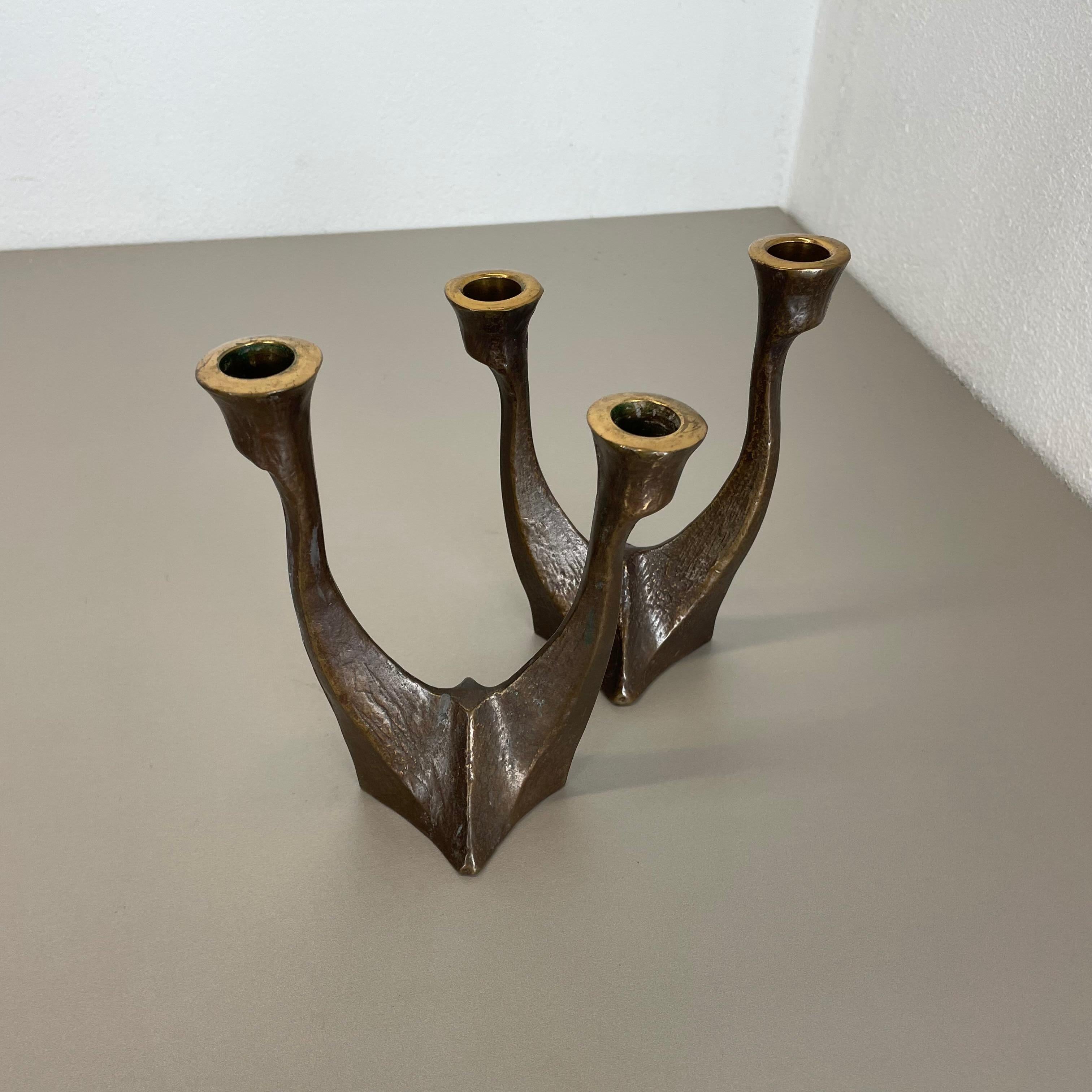 set of 2 Midcentury Brutalist Bronze Candleholder, Michael Harjes, Germany 1960s In Good Condition For Sale In Kirchlengern, DE
