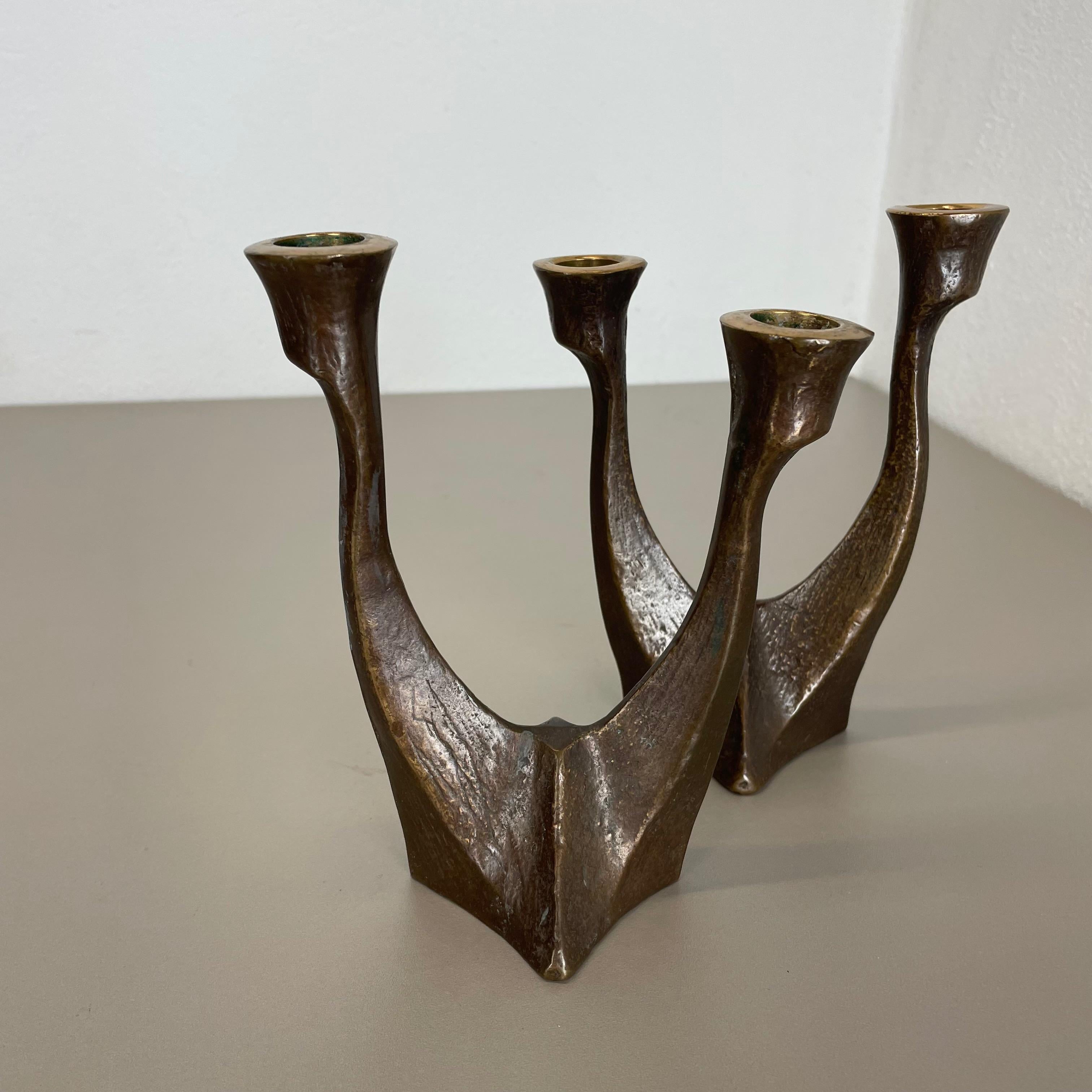 20th Century set of 2 Midcentury Brutalist Bronze Candleholder, Michael Harjes, Germany 1960s For Sale