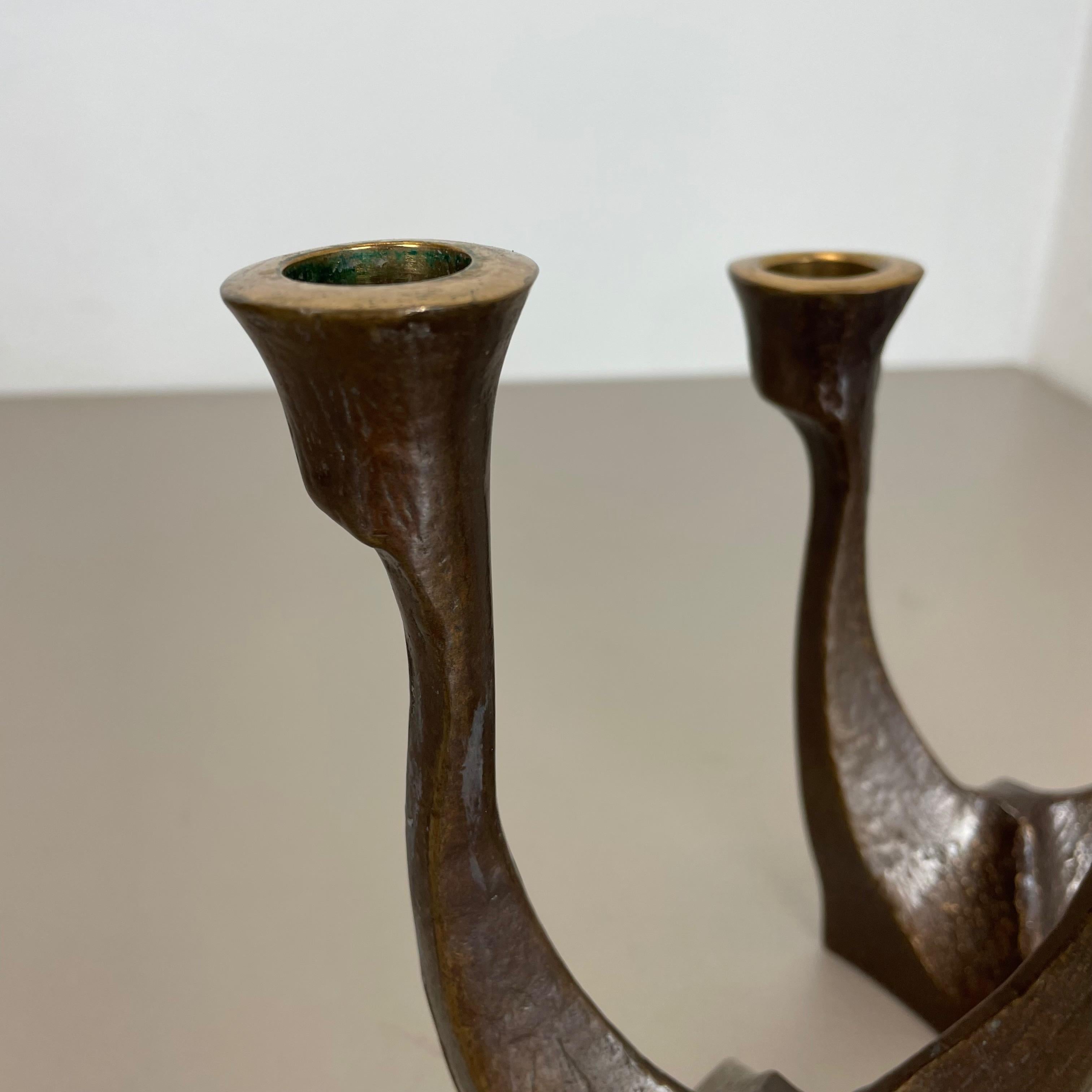 set of 2 Midcentury Brutalist Bronze Candleholder, Michael Harjes, Germany 1960s For Sale 2
